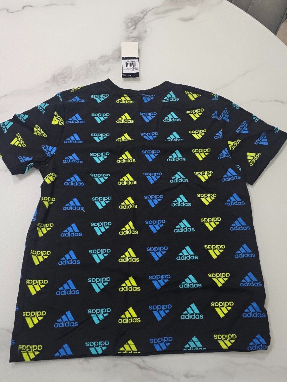 NWT adidas Boys Logo Print T-Shirt Black Blue Lime Short Sleeve Tee Size S 8